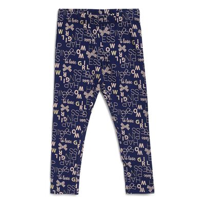 Girls Blue Printed Leggings